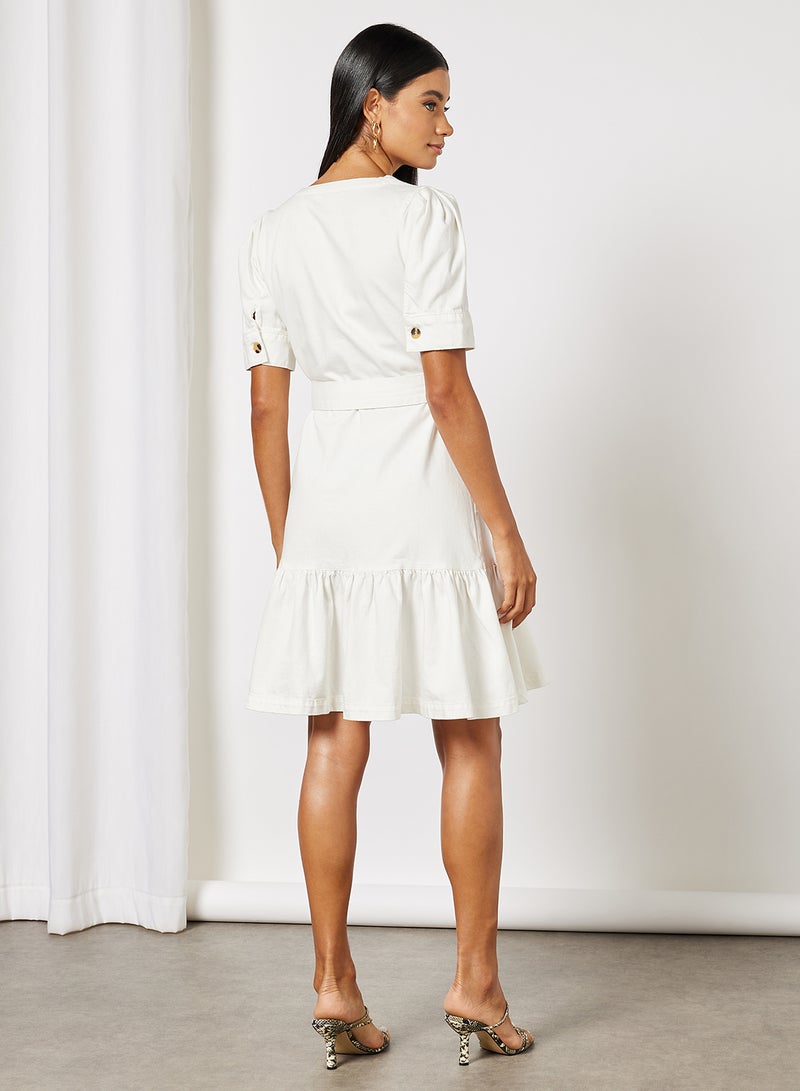 NA-KD Flounce Belted Denim Dress Off-White - Image 2