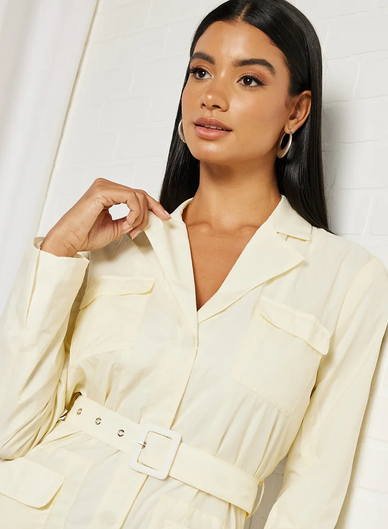 NA-KD Oversized Belted Utility Jacket Light Beige