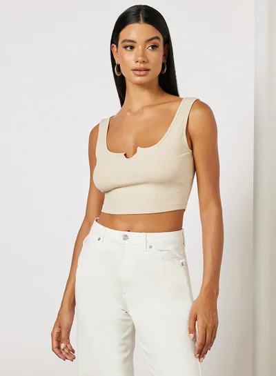 NA-KD Rib Singlet Top Beige