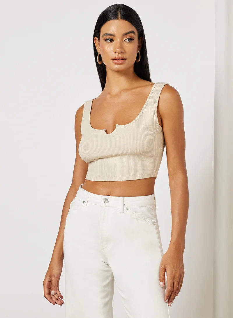 NA-KD Rib Singlet Top Beige