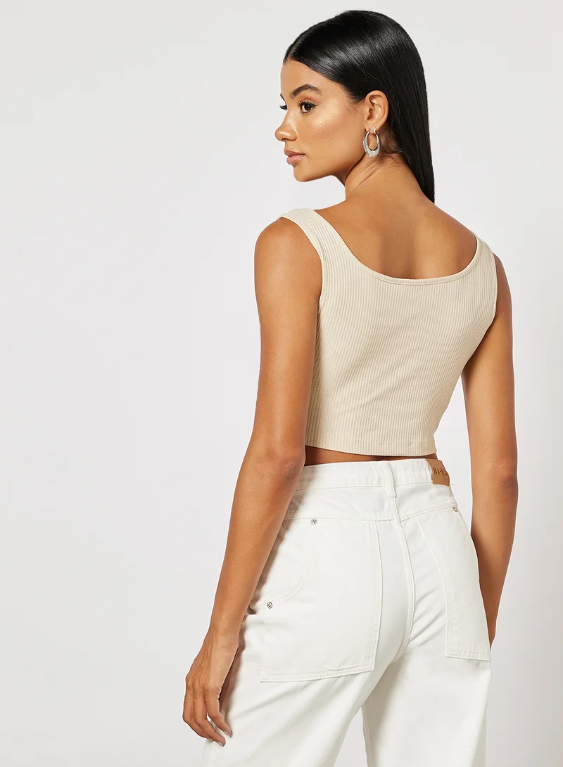 NA-KD Rib Singlet Top Beige