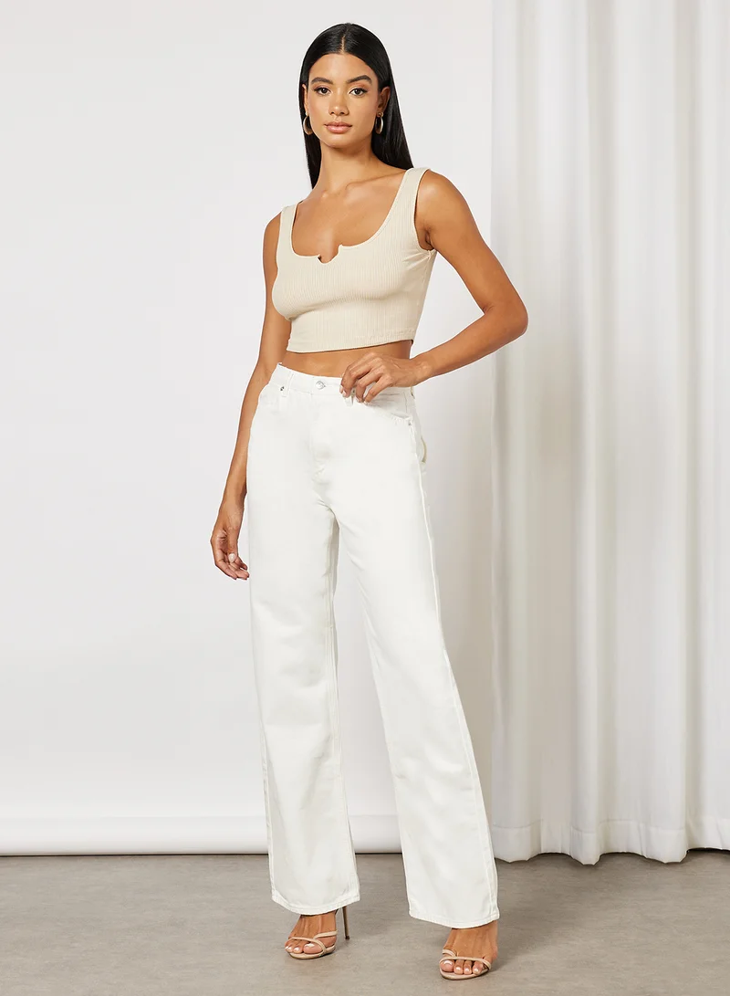 NA-KD Rib Singlet Top Beige
