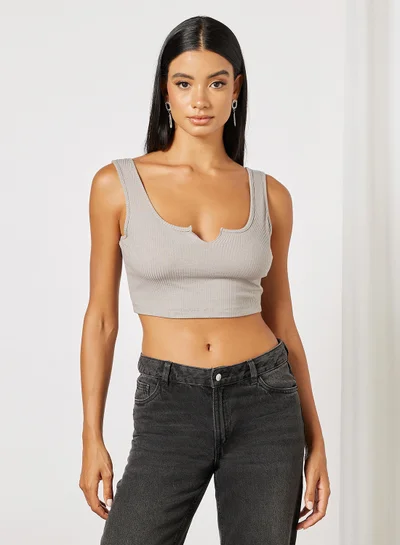 NA-KD Rib Singlet Top Grey