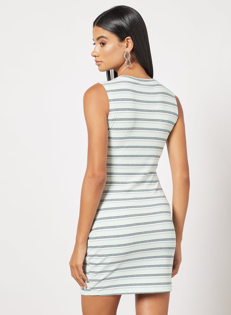 Aila - Women's Casual Yarn Dyed Ribbed Striped Design Midi Sleeveless Knit Dress Multicolour - Image 1