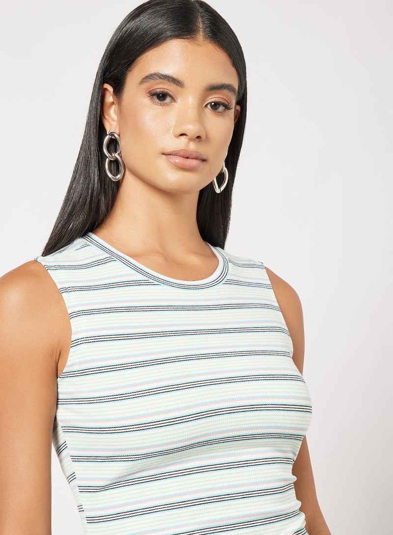 Aila - Women's Casual Yarn Dyed Ribbed Striped Design Midi Sleeveless Knit Dress Multicolour - Image 1