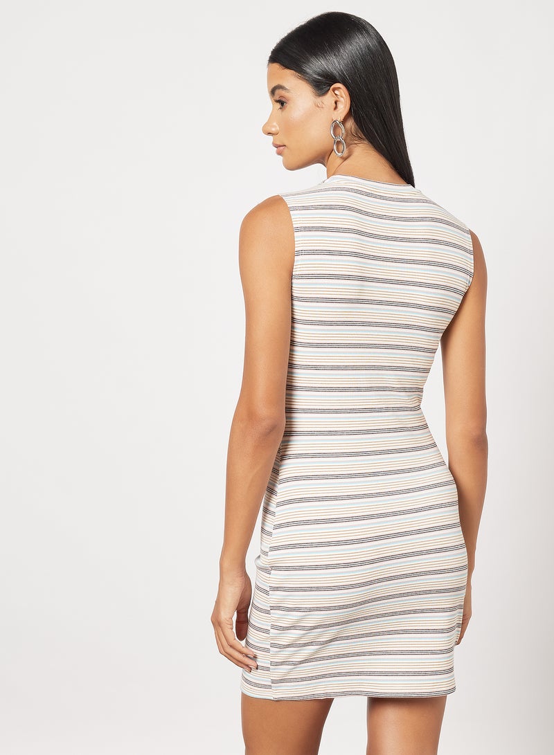 Aila - Women's Casual Yarn Dyed Ribbed Striped Design Midi Sleeveless Knit Dress Multicolour - Image 1