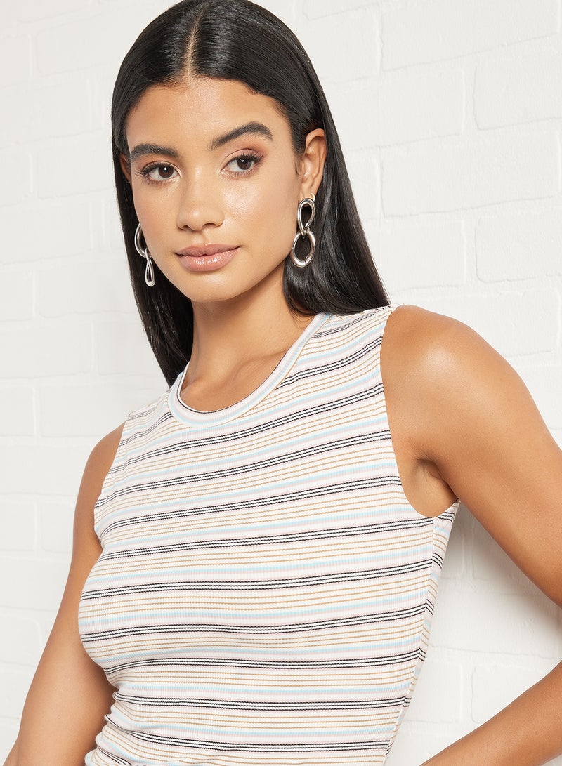 Aila - Women's Casual Yarn Dyed Ribbed Striped Design Midi Sleeveless Knit Dress Multicolour - Image 1