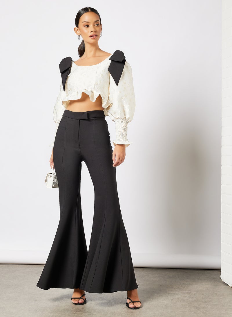sister jane - Jacquard Bow Detail Crop Top Ivory - Image 1