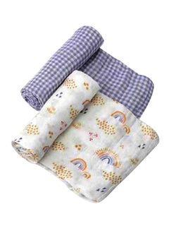 little unicorn Deluxe Muslin Swaddle 2 Pack Set Rainbow Gingham  - Image 1