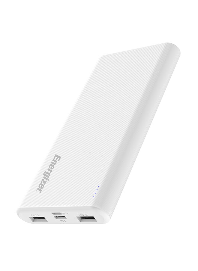 10000 mAh Rapid Charging Power Bank, Dual USB-A Outputs and Type-C, Micro USB Inputs, Slim, Compact with PowerSafe Management White