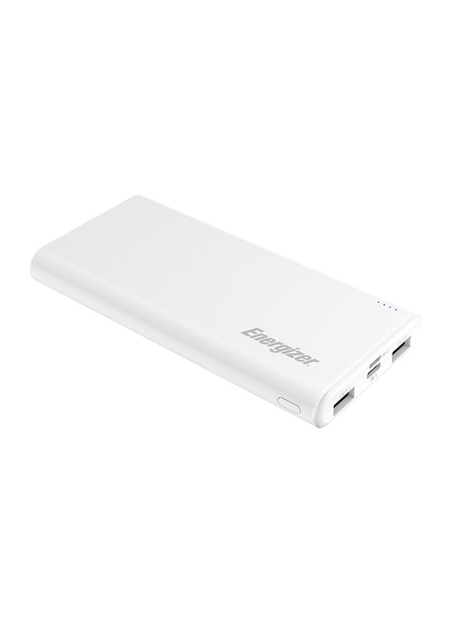 10000 mAh Rapid Charging Power Bank, Dual USB-A Outputs and Type-C, Micro USB Inputs, Slim, Compact with PowerSafe Management White