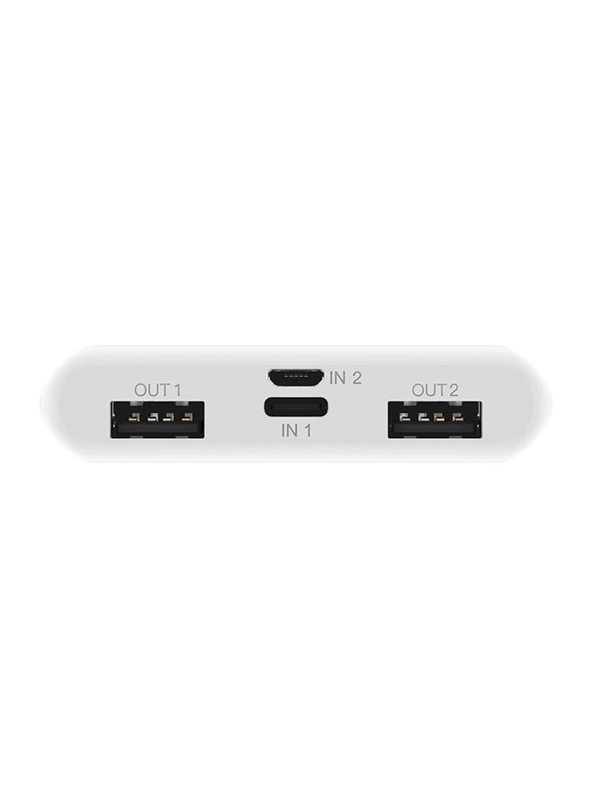 10000 mAh Rapid Charging Power Bank, Dual USB-A Outputs and Type-C, Micro USB Inputs, Slim, Compact with PowerSafe Management White