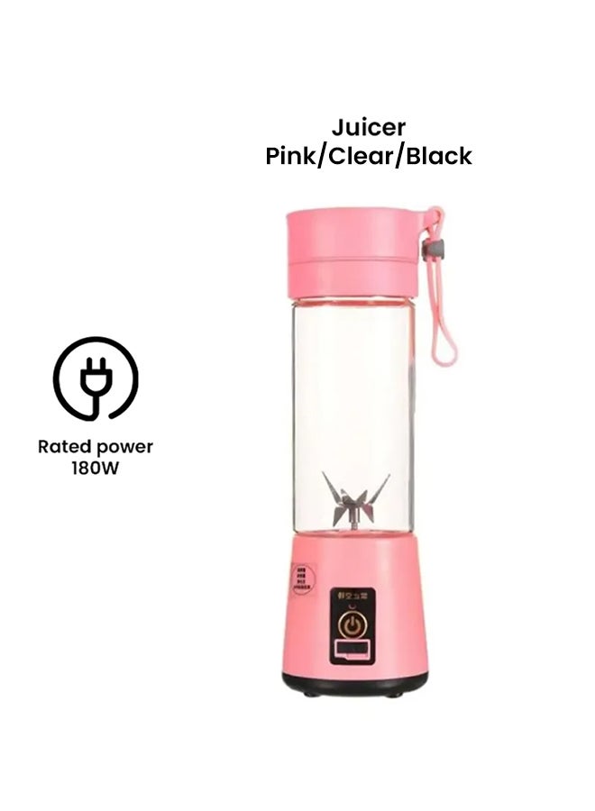 Sharpdo - Mini Rechargeable Smoothie Maker Machine 180 W T-Bottle-1021 Pink/Clear/Silver - Image 1