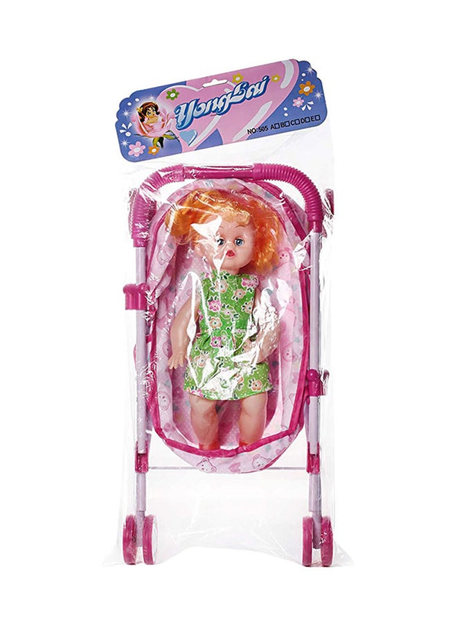 Trolley With Baby Doll For Toddlers  Plastic Material Foldable And Portable  - Image 3