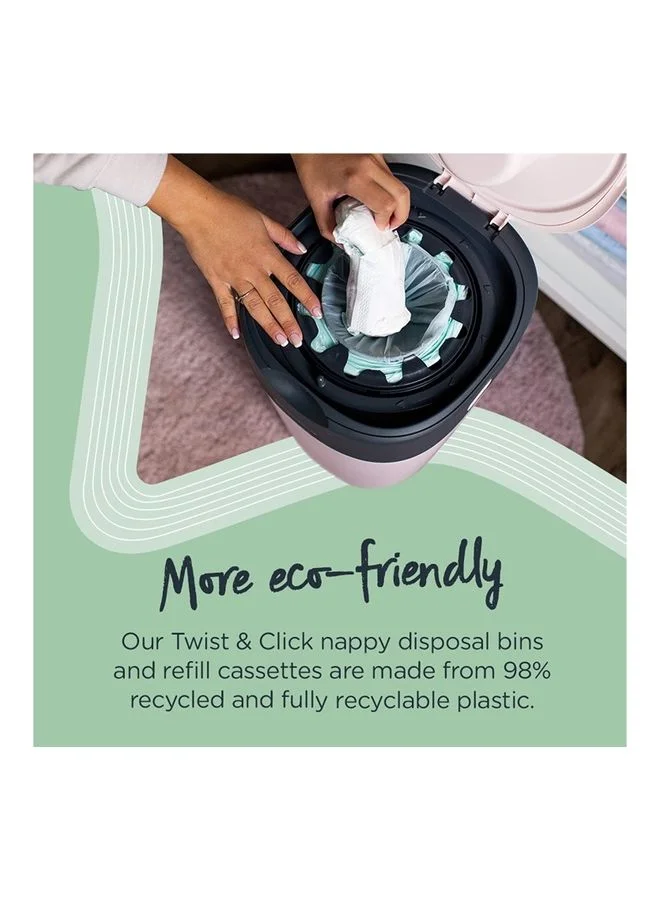 tommee tippee Pack Of 18 Twist And Click Advanced Nappy Bin Refill Cassettes, Sustainably Sourced Antibacterial Greenfilm Grey