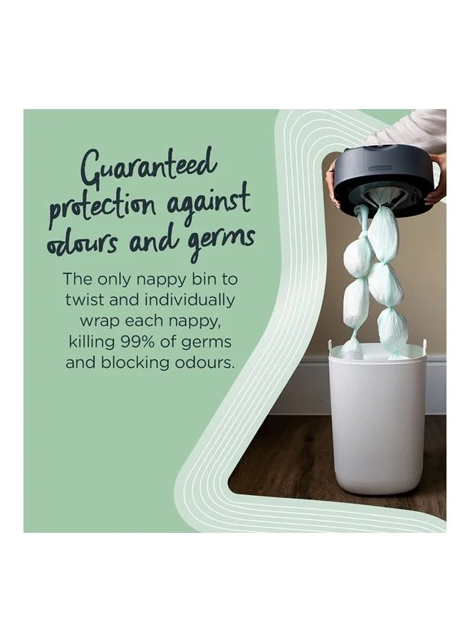 tommee tippee Pack Of 18 Twist And Click Advanced Nappy Bin Refill Cassettes, Sustainably Sourced Antibacterial Greenfilm Grey
