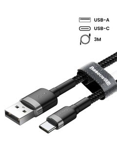 Baseus USB C Cable 2A Fast Charging Cable Nylon Braided Cafule Series - 3M USB Type C Charger Compatible for Samsung S21 S20 S9 Note 20 10 Huawei P30 P20 Lite Mate 20 Pro P20 LG G5 G6 Xiaomi Mi 11 Ultra A2 etc. Gray/Black  - Image 2