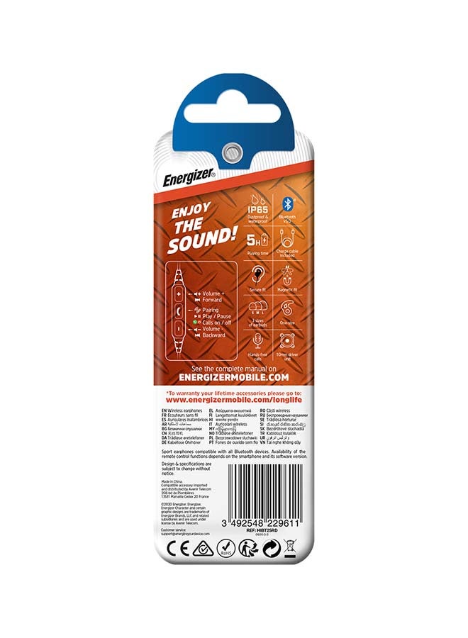 Energizer Sport Bluetooth Earphones, IP65 Waterproof, Secure Fit, 5.0 Red - Image 4