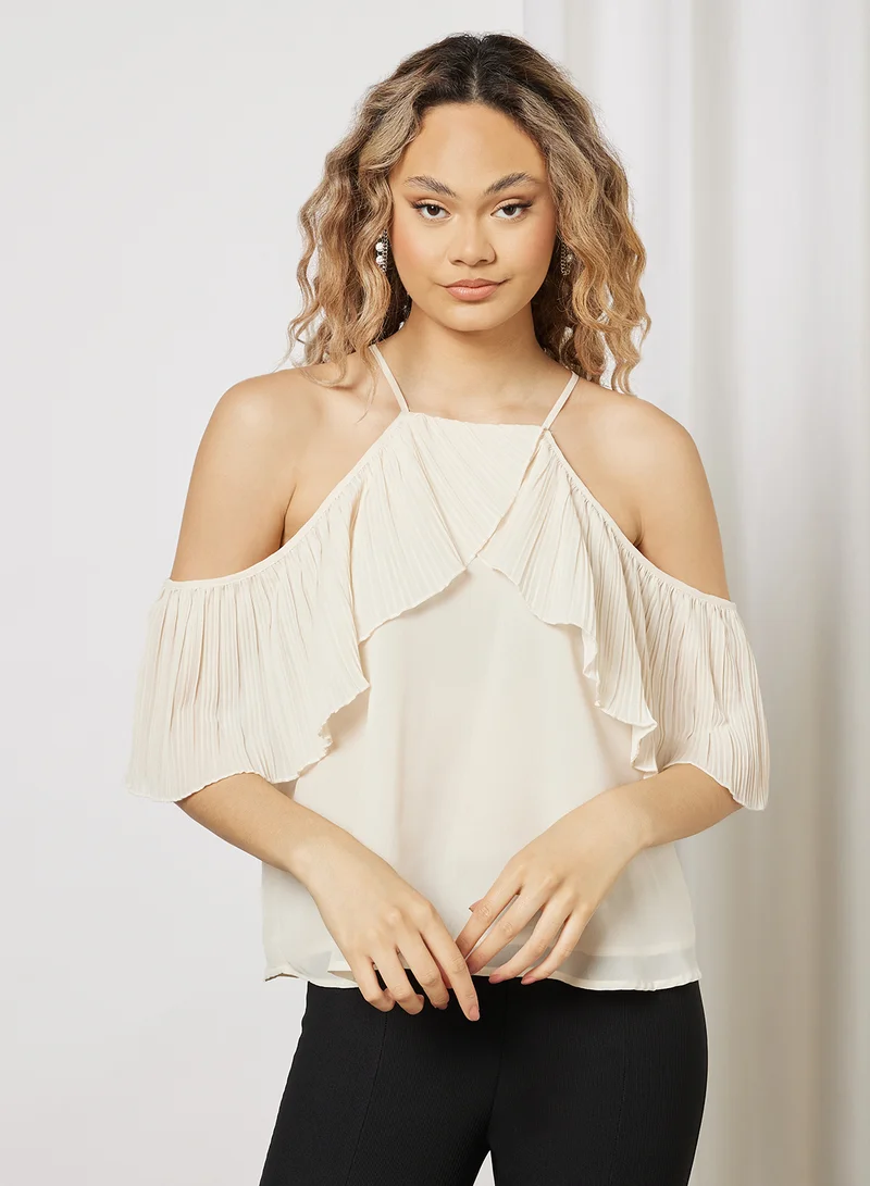 FOREVER 21 Pleated Halter Neck Top White