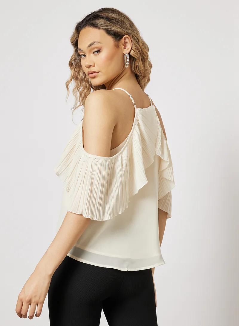 FOREVER 21 Pleated Halter Neck Top White