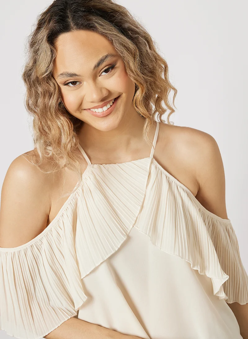 FOREVER 21 Pleated Halter Neck Top White