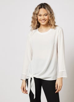 Woven Long Sleeves Polyester Top Ivory