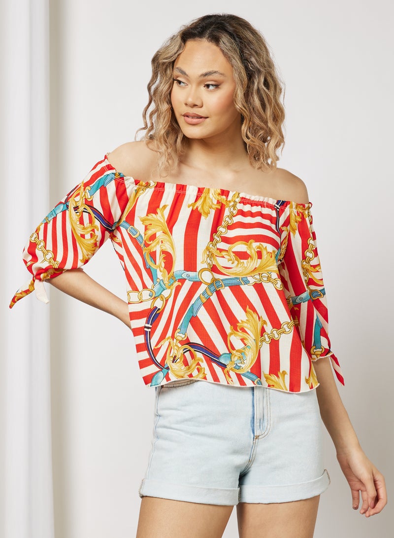 FOREVER 21 Baroque Print Off-Shoulder Top Orange/Multicolour  - Image 1