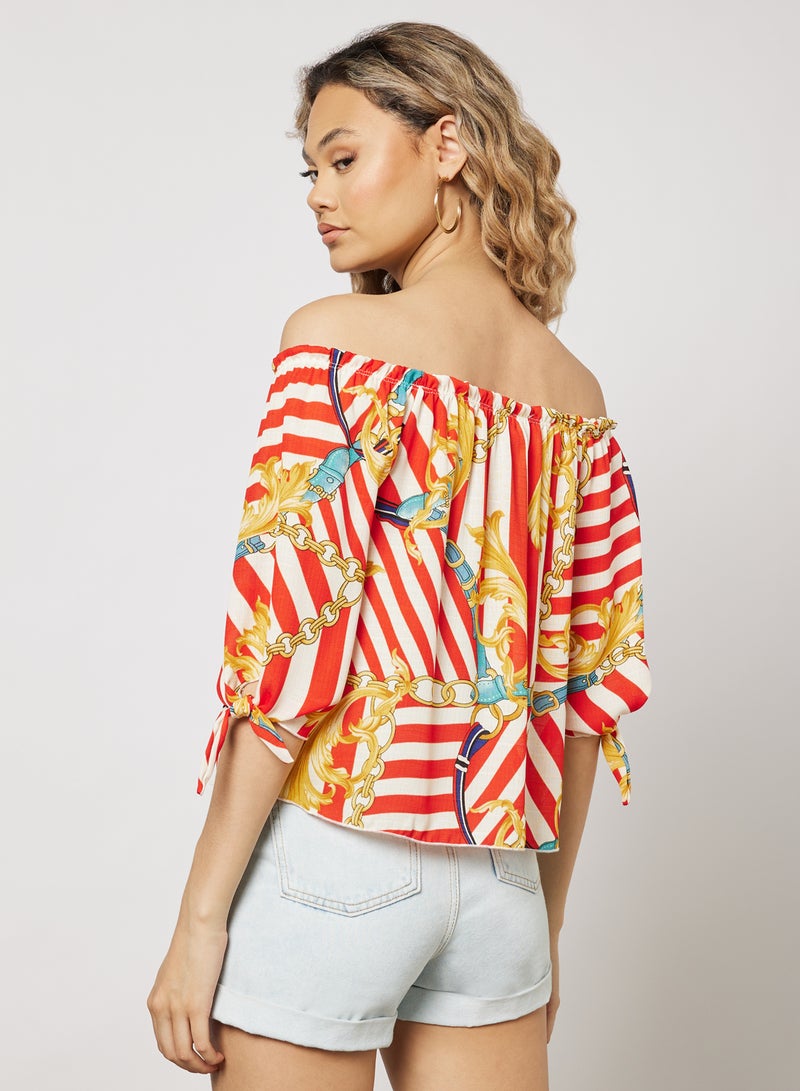 FOREVER 21 Baroque Print Off-Shoulder Top Orange/Multicolour  - Image 2