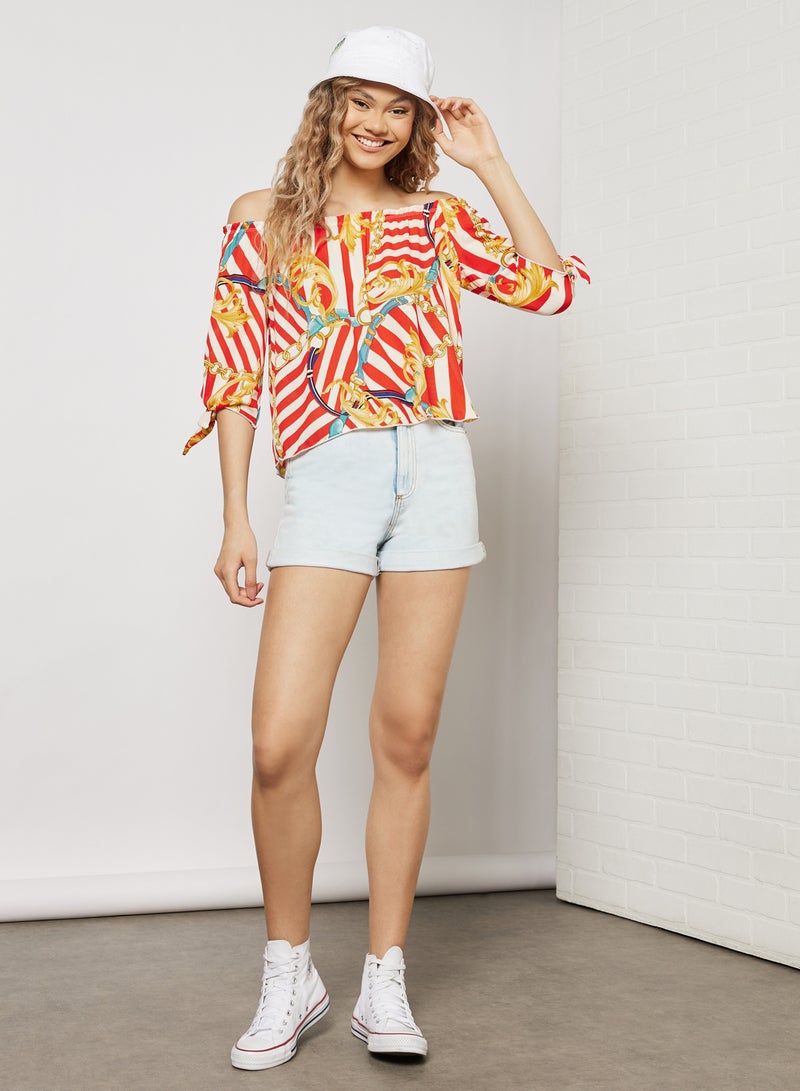 FOREVER 21 Baroque Print Off-Shoulder Top Orange/Multicolour  - Image 3