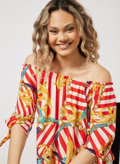 FOREVER 21 Baroque Print Off-Shoulder Top Orange/Multicolour  - Image 4