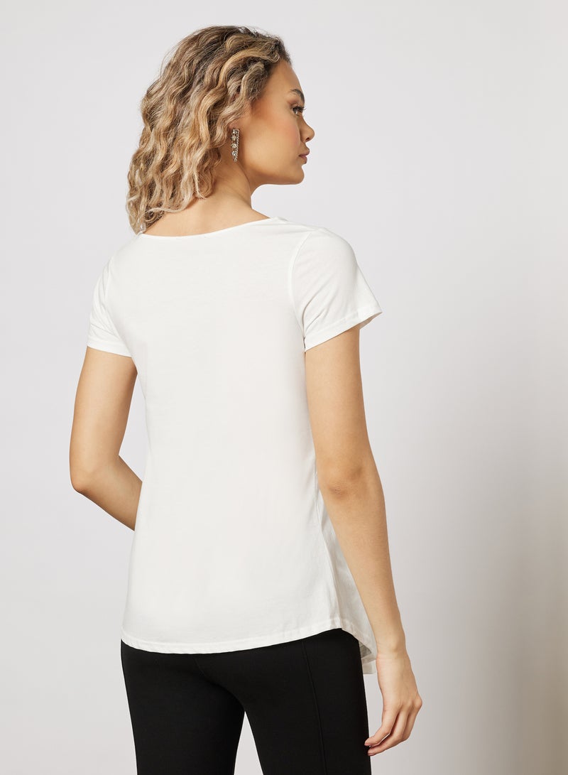 FOREVER 21 Gathered Asymmetrical Hem T-Shirt White  - Image 2