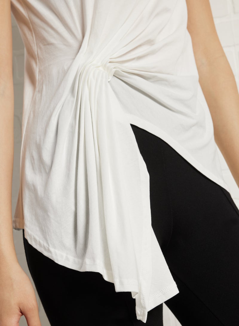 FOREVER 21 Gathered Asymmetrical Hem T-Shirt White  - Image 4