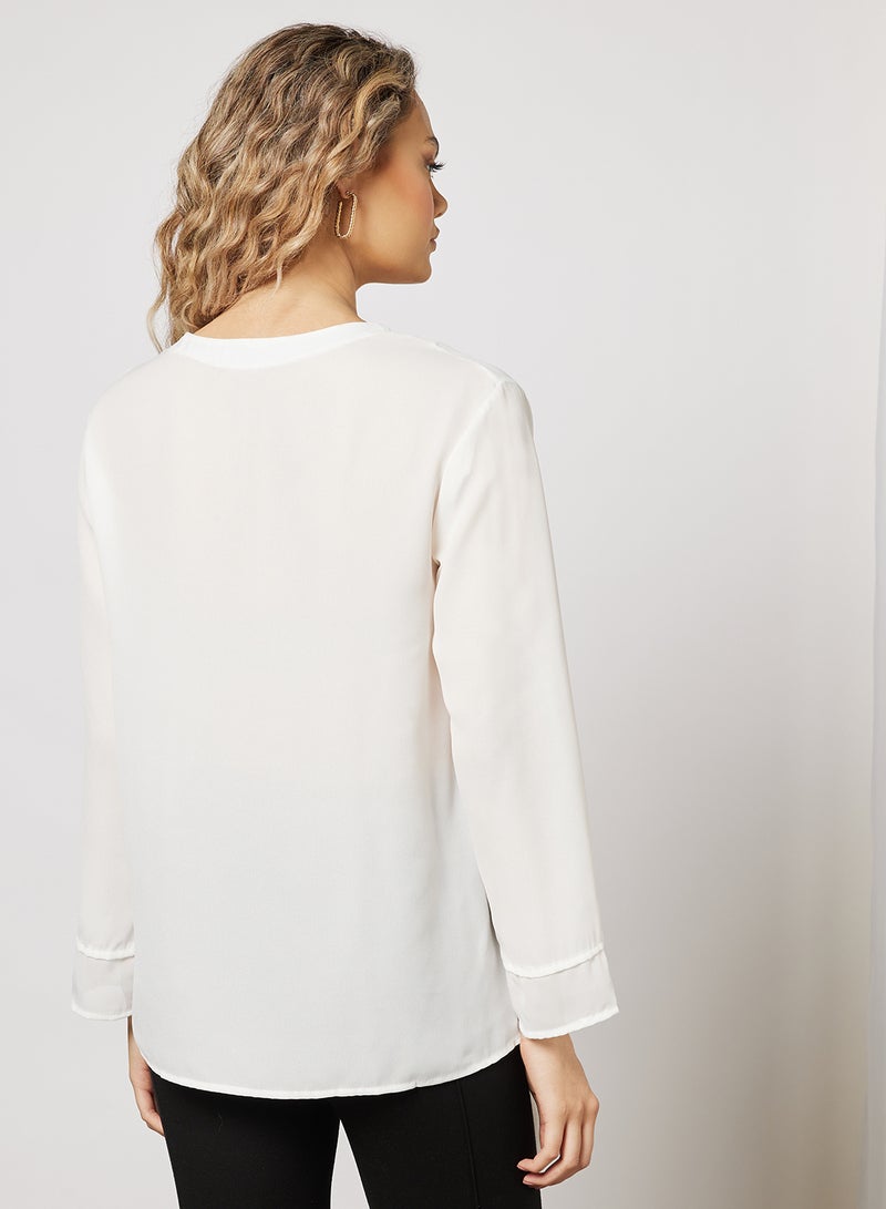 FOREVER 21 - Knotted Long Sleeve Hem Top Ivory - Image 1