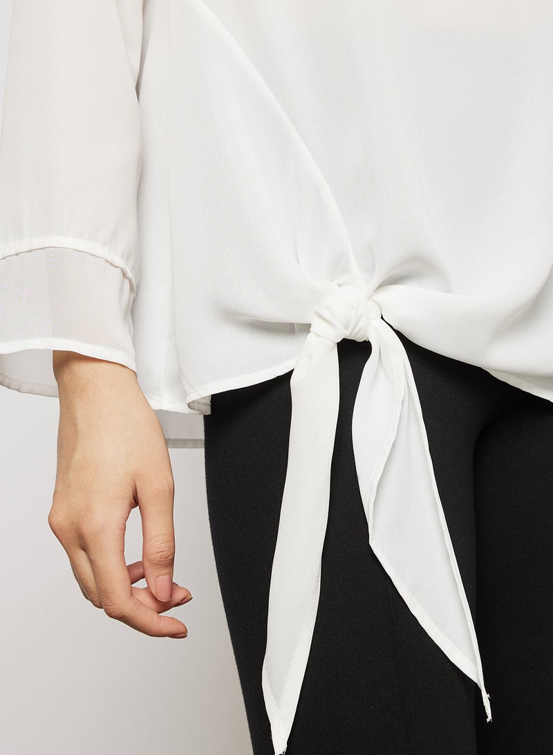 FOREVER 21 - Knotted Long Sleeve Hem Top Ivory - Image 1