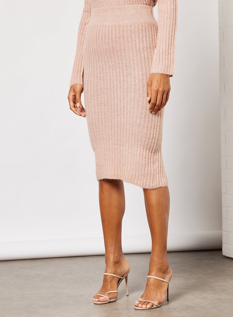 BRAVE SOUL Roll Neck Knit Top and Midi Skirt Set Dusty Pink  - Image 4