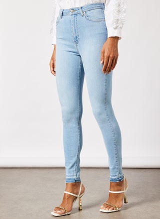 Denim Open Hem Skinny Fit Mid Rise Jeans Light Blue - v1651040161/N40640272V_1