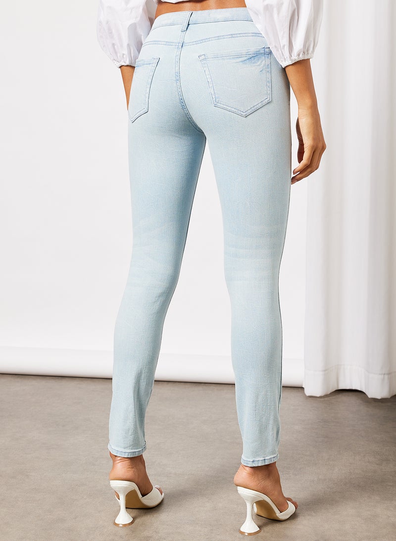 BRAVE SOUL - Distressed Pattern Ripped Knee Jeans Light Denim Blue - Image 1