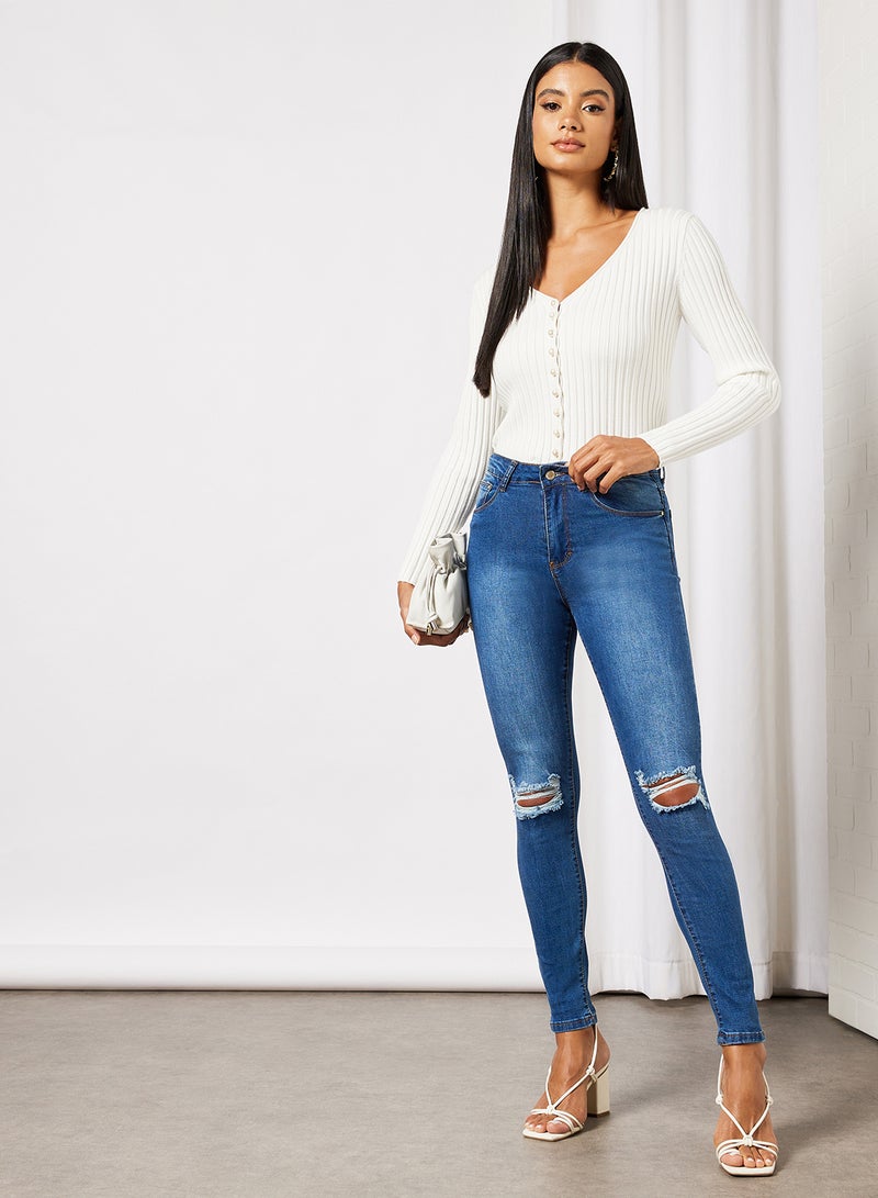 BRAVE SOUL - Ripped Skinny Jeans Indigo - Image 1