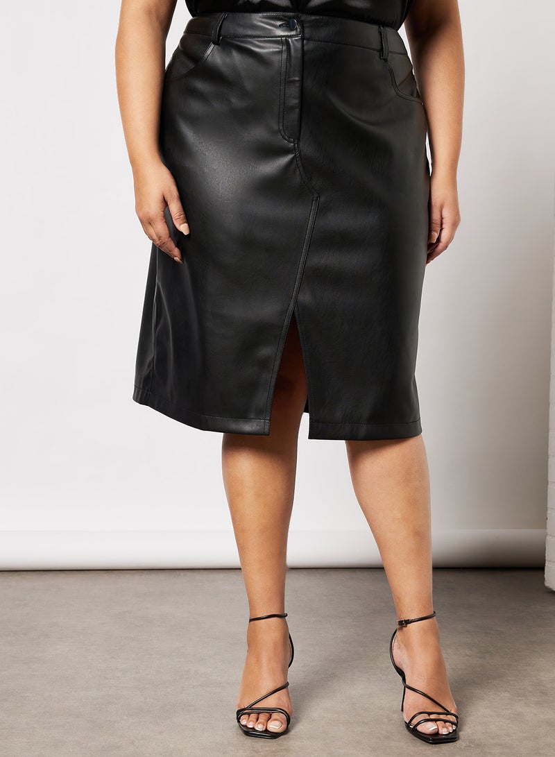 Violeta By Mango - Plus Size Faux Leather Skirt Black - Image 1