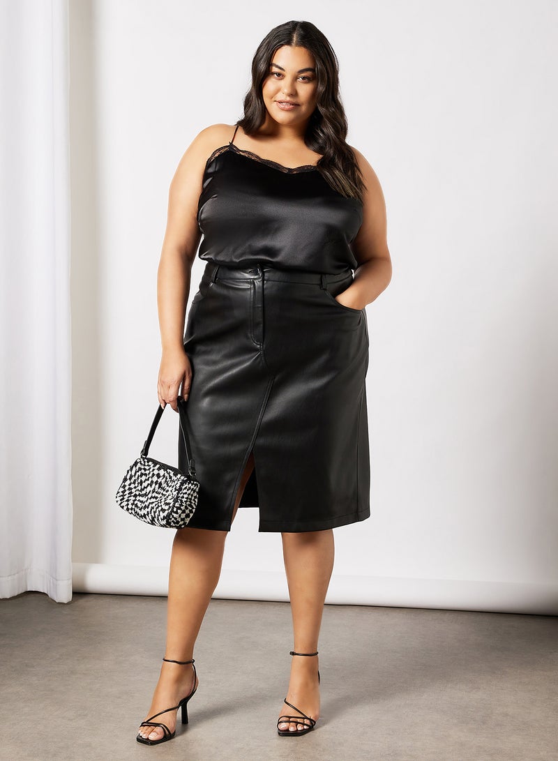 Violeta By Mango - Plus Size Faux Leather Skirt Black - Image 1