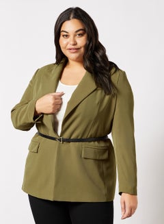 Plus Size Solid Blazer Green