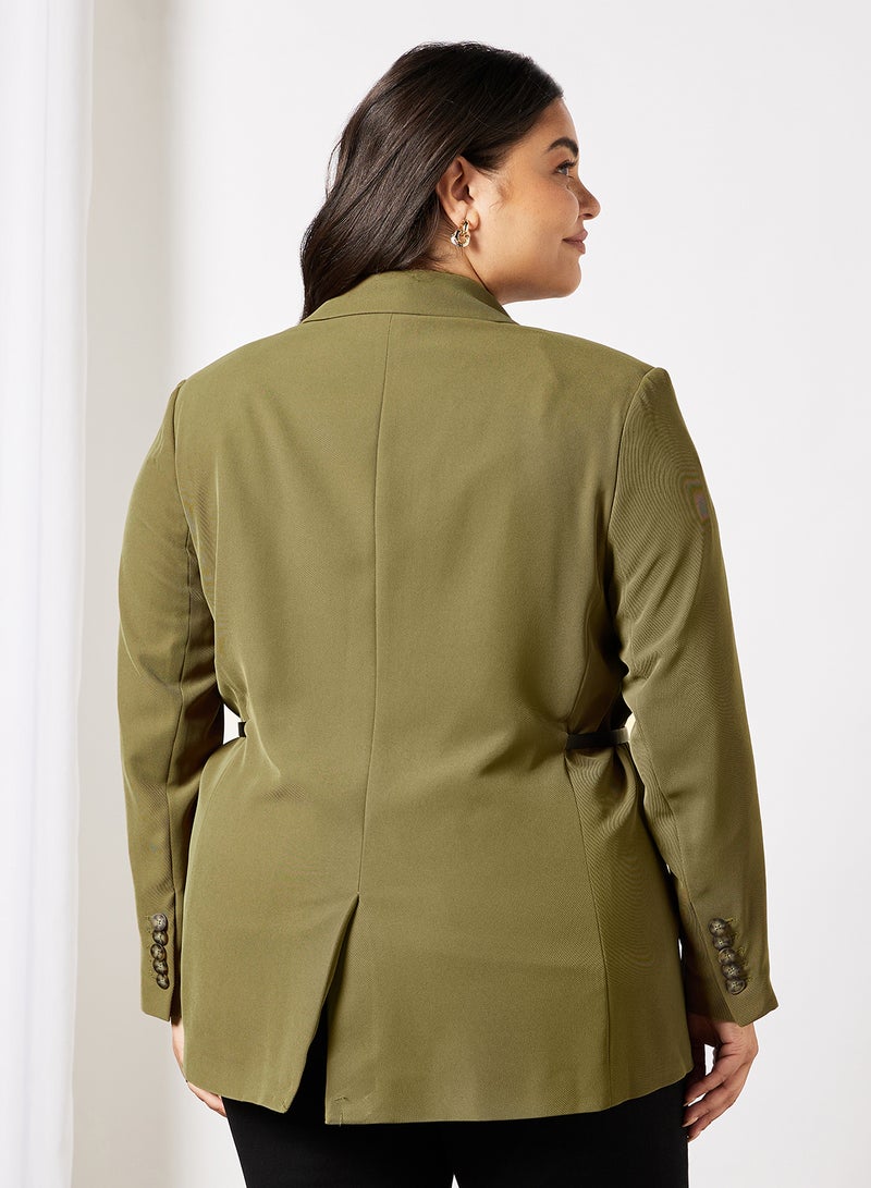 Violeta By Mango - Plus Size Solid Blazer Green - Image 1