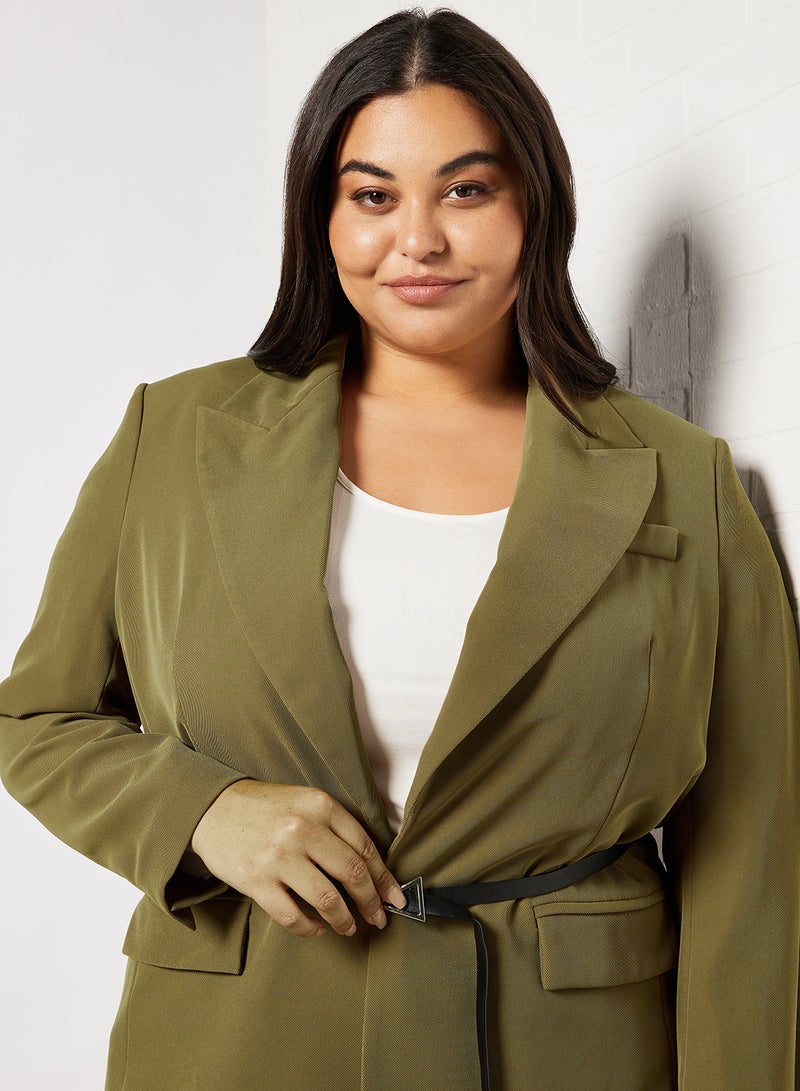 Violeta By Mango - Plus Size Solid Blazer Green - Image 1