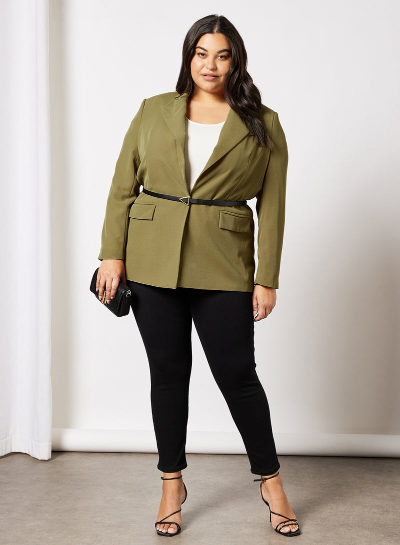 Violeta By Mango - Plus Size Solid Blazer Green - Image 1