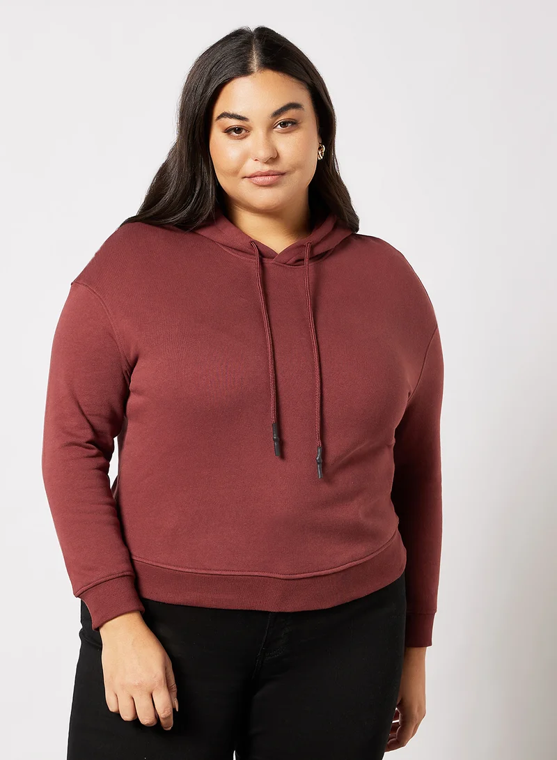 Violeta By Mango Plus Size Organic Cotton Hoodie Burgandy
