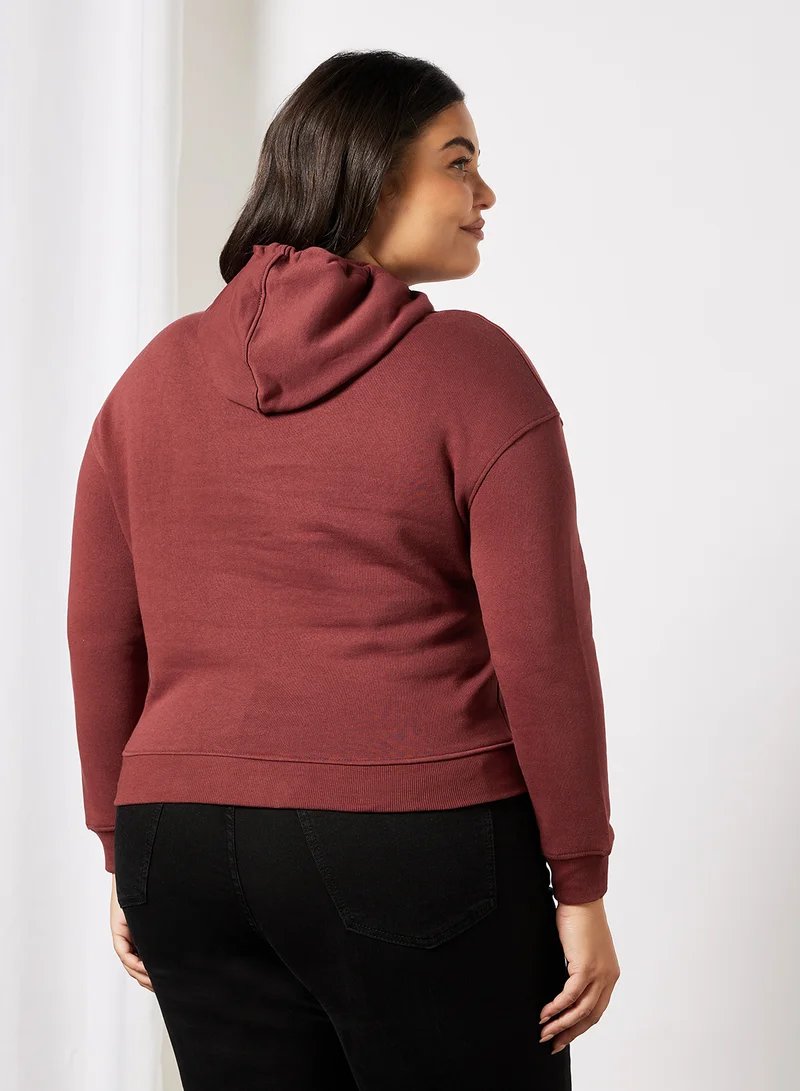 Violeta By Mango Plus Size Organic Cotton Hoodie Burgandy
