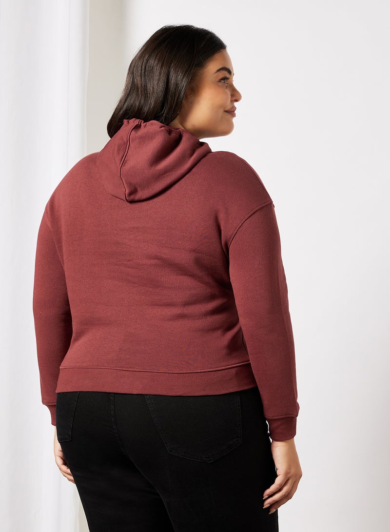 Violeta By Mango - Plus Size Organic Cotton Hoodie Burgandy - Image 1