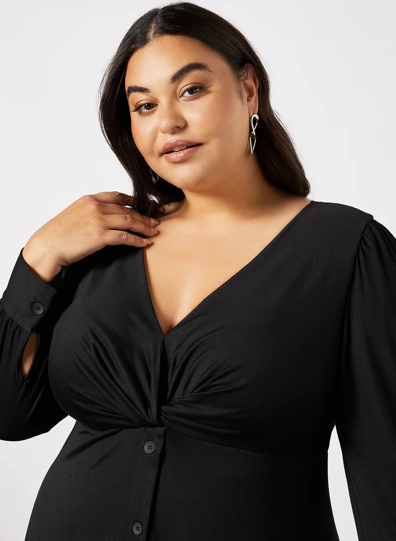 Violeta By Mango Plus Size Buttoned Dress Black