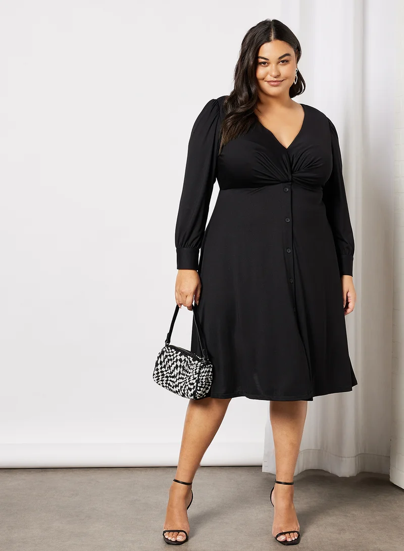 Violeta By Mango Plus Size Buttoned Dress Black