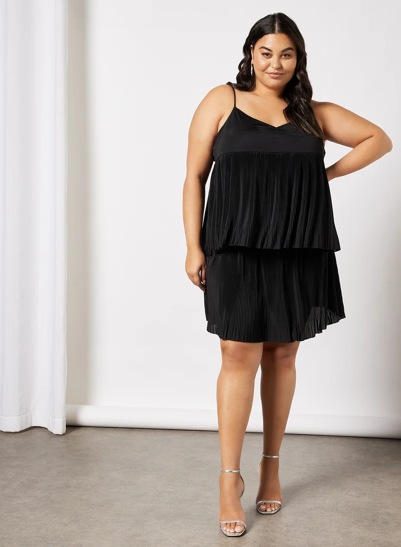 Violeta By Mango Plus Size Layered Pleated Dress